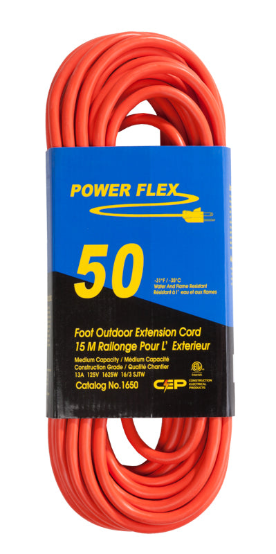 extension cord 16/3 SJTW 50 ft U-Ground, -31F CSA orange Power Flex   (old CEP #: 1650)