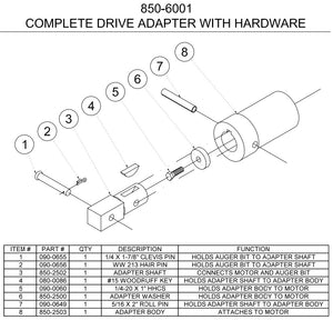 Drive adaptor c/w hardware for Easy Auger