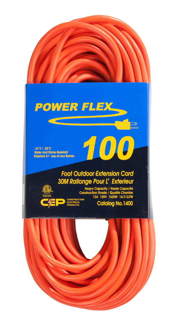 extension cord 14/3 SJTW 100 ft U-Ground, -31F CSA orange Power Flex   (old CEP #: 1400)