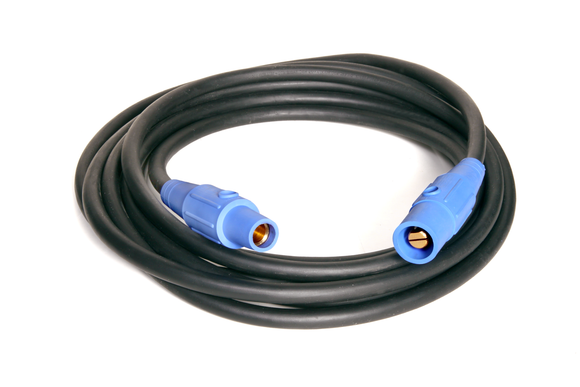 Stage & lighting 2/0 cable 600 volt 200 AMP 50 feet c/w blue male + female cam ends