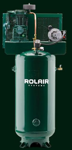 air compressor, electric 5 HP 220 volt single phase two stage 18 CFM@175 PSI, 80 gallon horizontal, c/w mag starter CSA